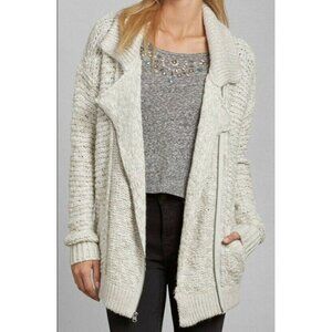 Abercrombie & Fitch Sweater Size Medium Large Zip Cardigan Y2K Soft Cozy Cream
